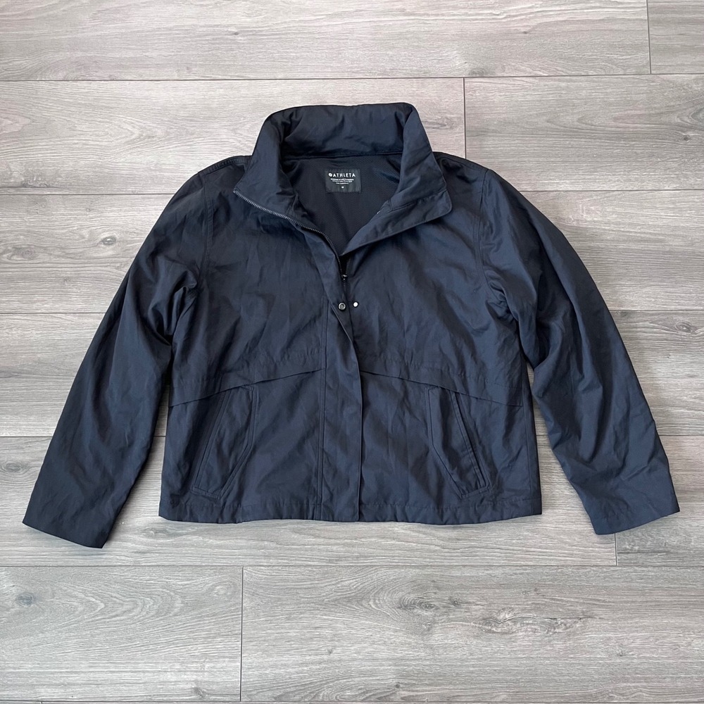 Athleta Womens Black Full Zip Windbreaker Jacket Mock Neck Mesh Lined Size M